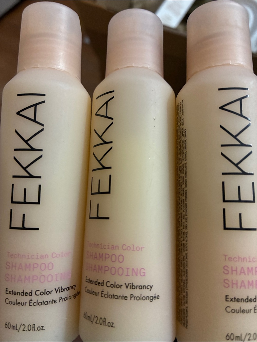 3 pack FEKKAI Technician Color Shampoo - Pale Peach Bottles
